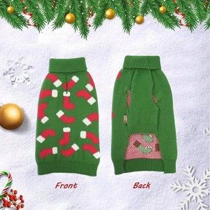 Dog Christmas Sweater Small Green Turtleneck With Stockings Puppy Cat 14 In Long